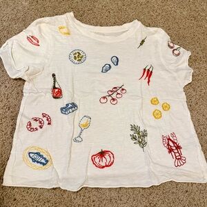 Maeve Anthropologie Medium Women’s White Tee with Embroidery.